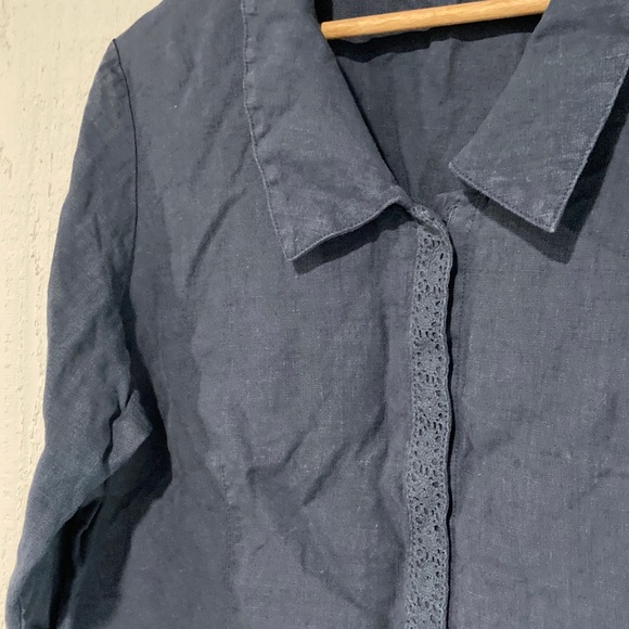 Cut Loose Linen Navy Blue Women's Top and Matching Pants - Picture 3 of 9